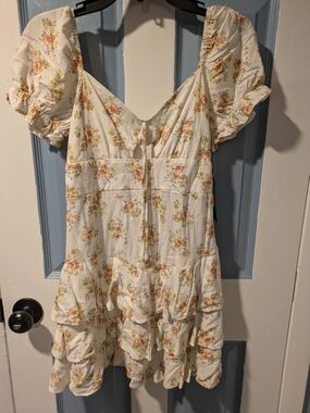 Cream Floral Ruffled Mini Dress